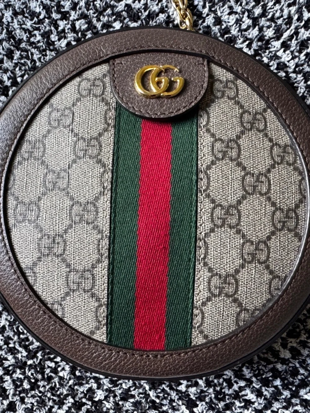 Gucci Ophidia GG Supreme Round Mini Shoulder Bag Brown Leather